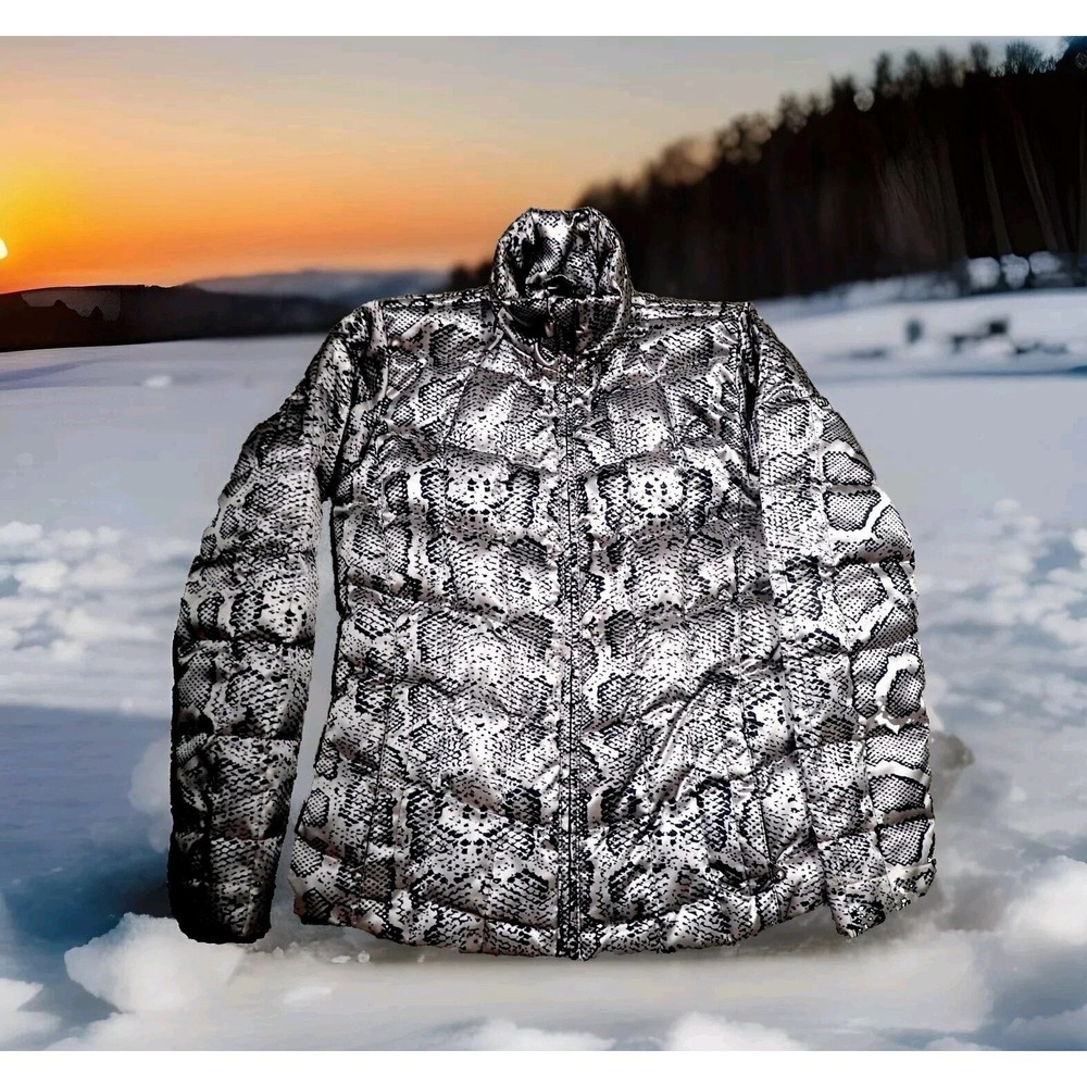Obermeyer Puffer Jacket‎ Women Small Grey Snakeskin Excellent Down Quilted Coat